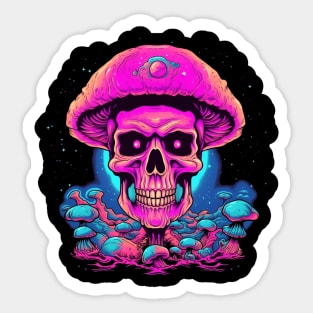 Mushroom Psychedelic Skull Retro 80s Sticker